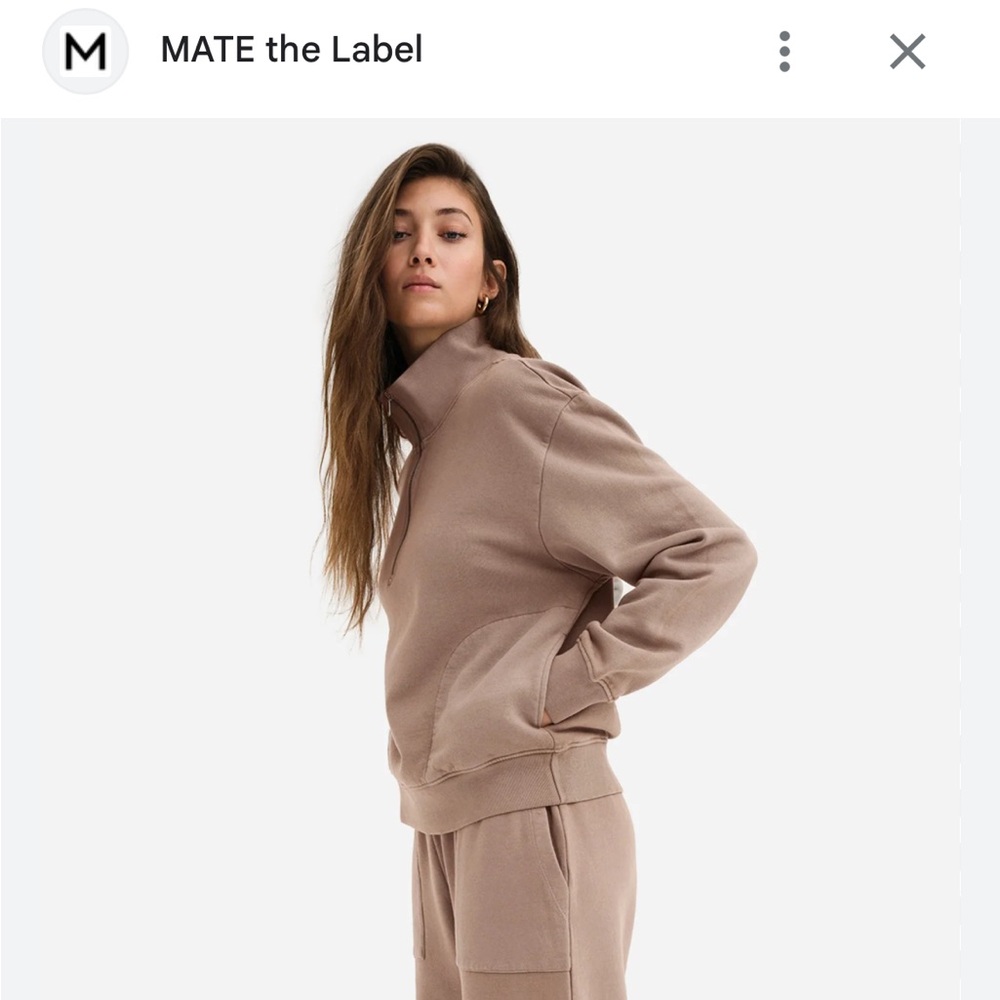 MATE the Label Organic Fleece Quarter Zip Sweatshirt in Mushroom